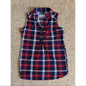 Red white and blue flannel pattern tank top